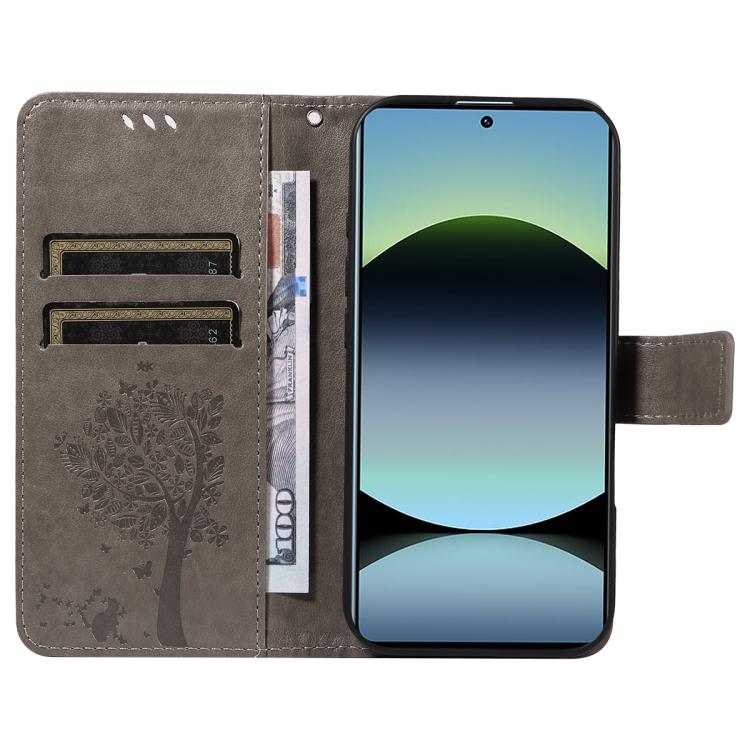 For Xiaomi Poco M6 Pro 4G Global Tree & Cat Embossed Pattern Flip Leather Phone Case
