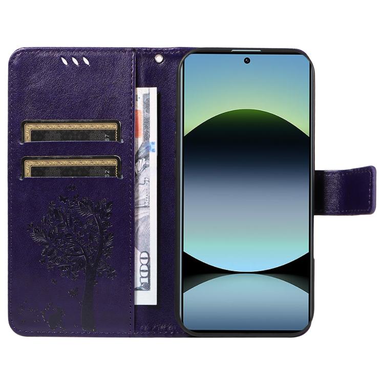 For Xiaomi Poco M6 Pro 4G Global Tree & Cat Embossed Pattern Flip Leather Phone Case
