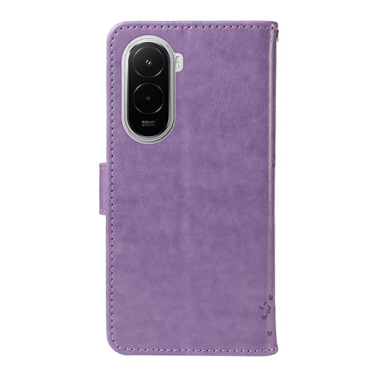 For Xiaomi Poco M7 4G 169mm Tree & Cat Embossed Pattern Flip Leather Phone Case