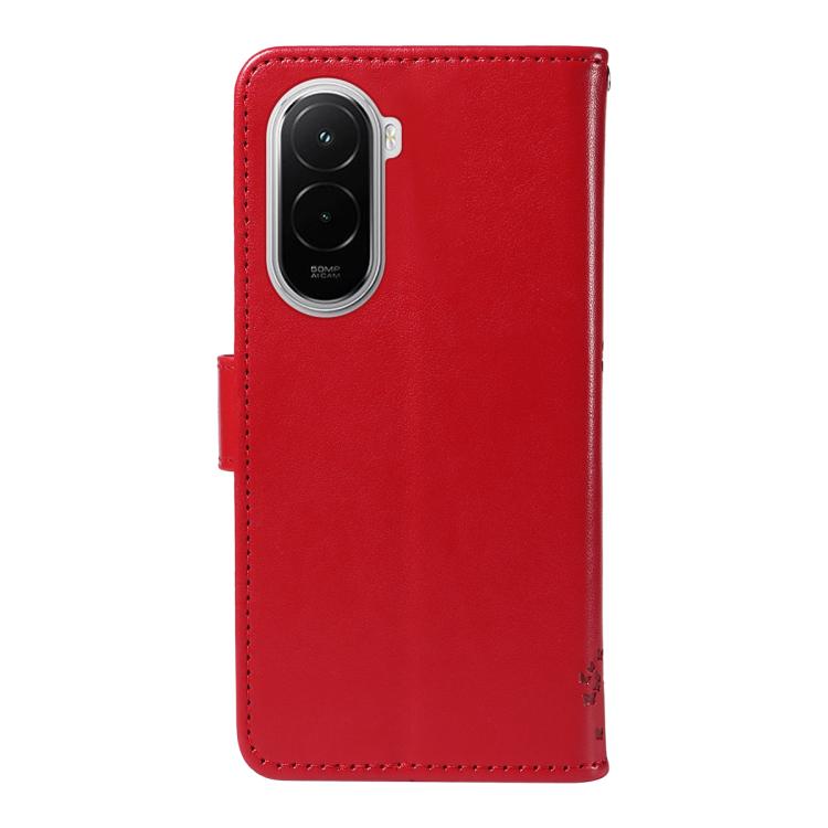 For Xiaomi Poco M7 4G 169mm Tree & Cat Embossed Pattern Flip Leather Phone Case