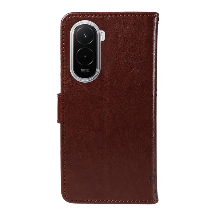For Xiaomi Poco M7 4G 169mm Tree & Cat Embossed Pattern Flip Leather Phone Case
