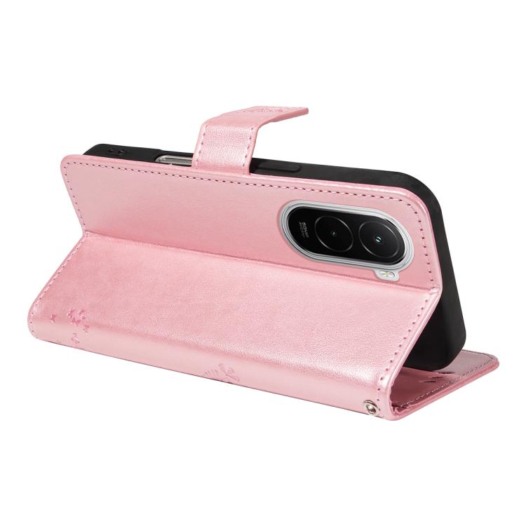 For Xiaomi Poco M7 4G 169mm Tree & Cat Embossed Pattern Flip Leather Phone Case