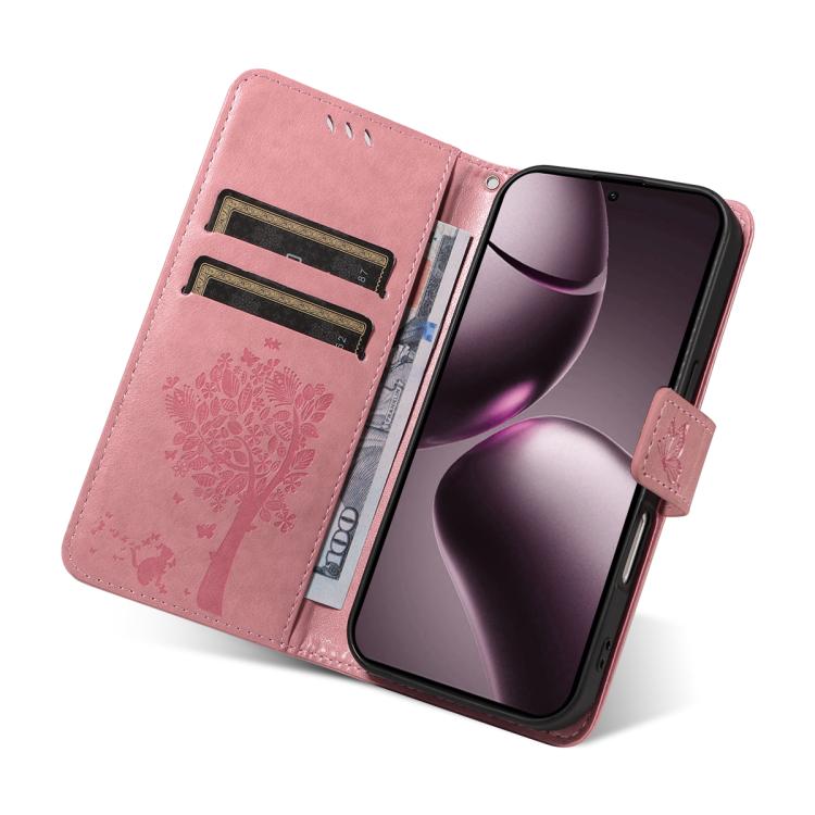 For Xiaomi 15T 5G Tree & Cat Embossed Pattern Flip Leather Phone Case