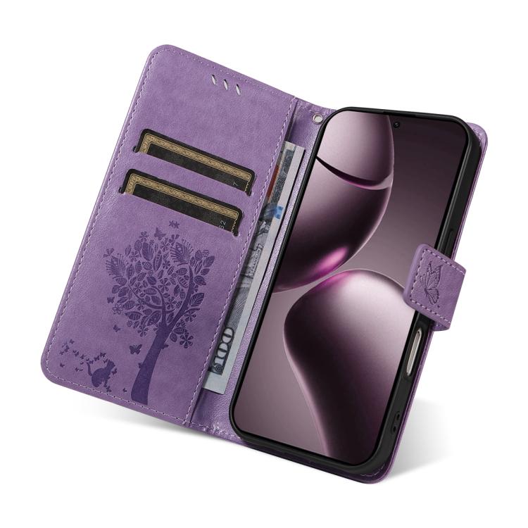 For Xiaomi 15T 5G Tree & Cat Embossed Pattern Flip Leather Phone Case