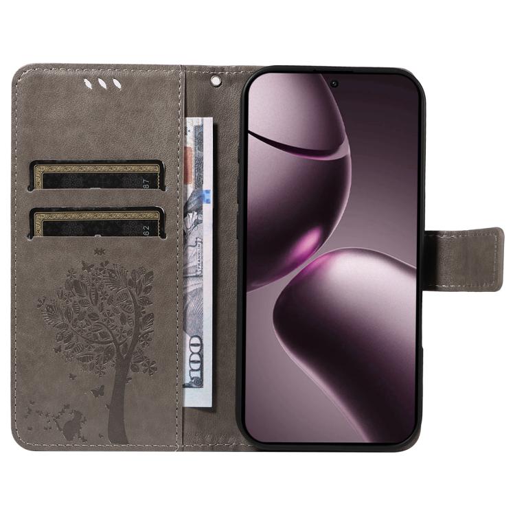 For Xiaomi 15T 5G Tree & Cat Embossed Pattern Flip Leather Phone Case