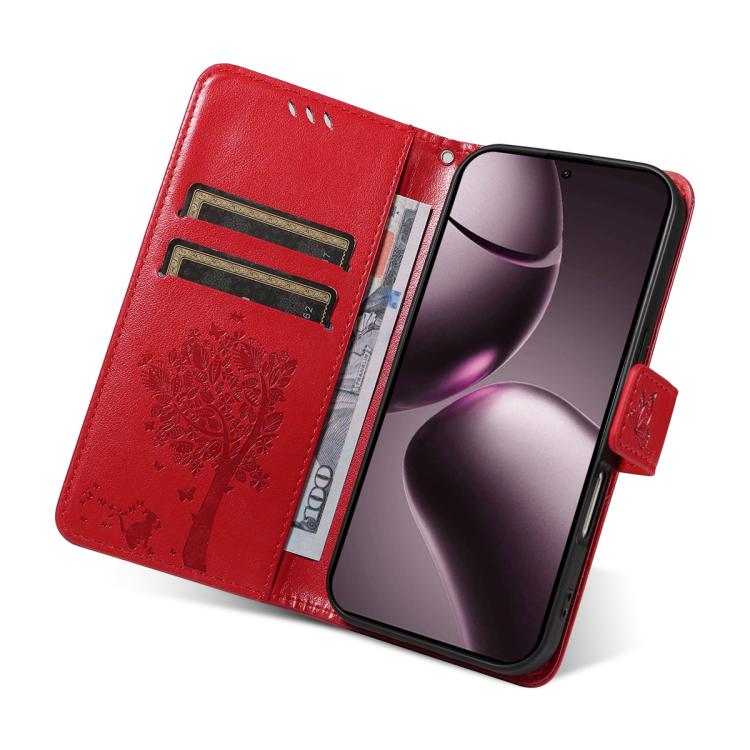 For Xiaomi 15T 5G Tree & Cat Embossed Pattern Flip Leather Phone Case