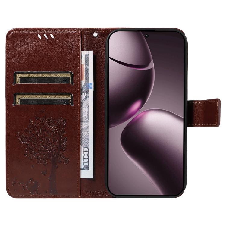For Xiaomi 15T 5G Tree & Cat Embossed Pattern Flip Leather Phone Case