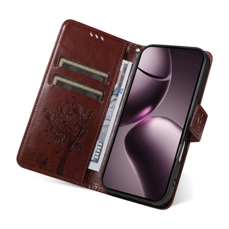 For Xiaomi 15T 5G Tree & Cat Embossed Pattern Flip Leather Phone Case