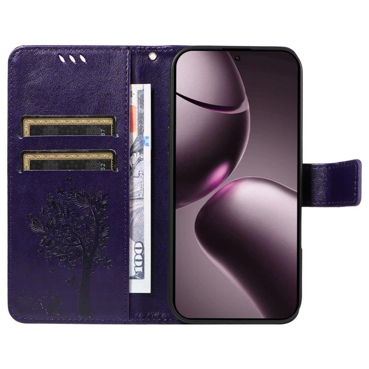 For Xiaomi 15T 5G Tree & Cat Embossed Pattern Flip Leather Phone Case