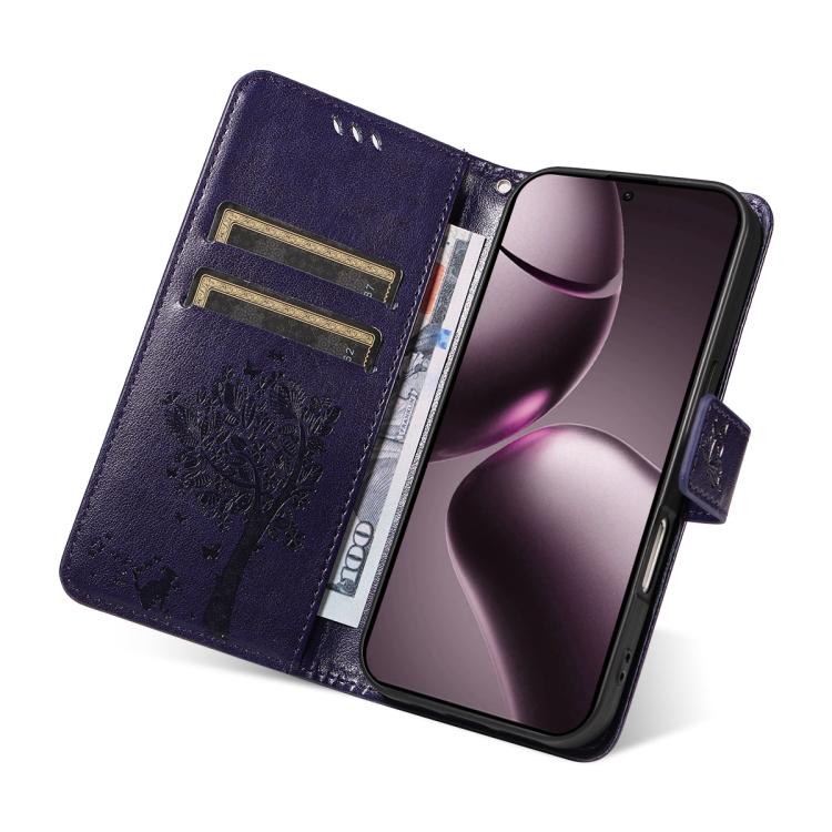 For Xiaomi 15T 5G Tree & Cat Embossed Pattern Flip Leather Phone Case