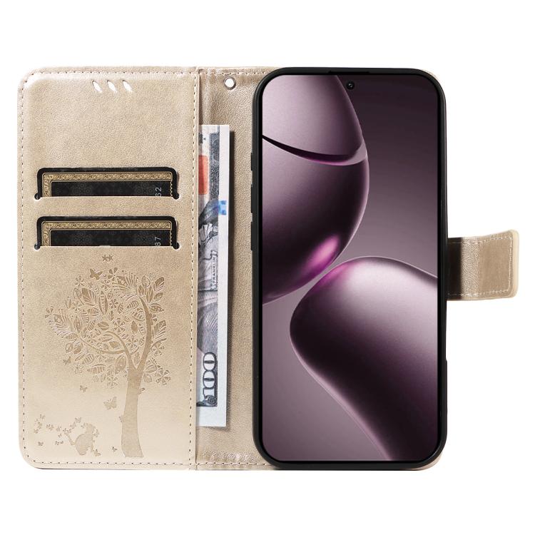 For Xiaomi 15T 5G Tree & Cat Embossed Pattern Flip Leather Phone Case