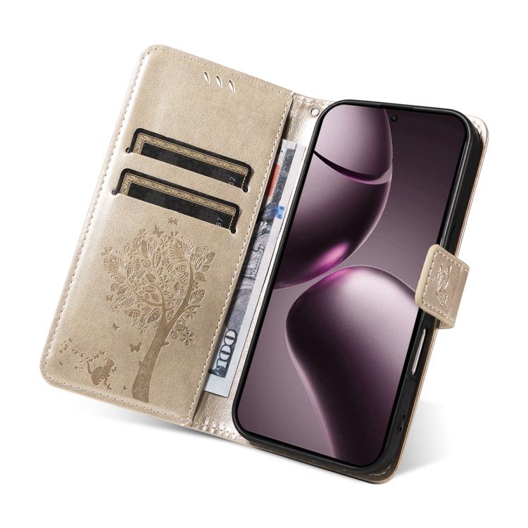 For Xiaomi 15T 5G Tree & Cat Embossed Pattern Flip Leather Phone Case