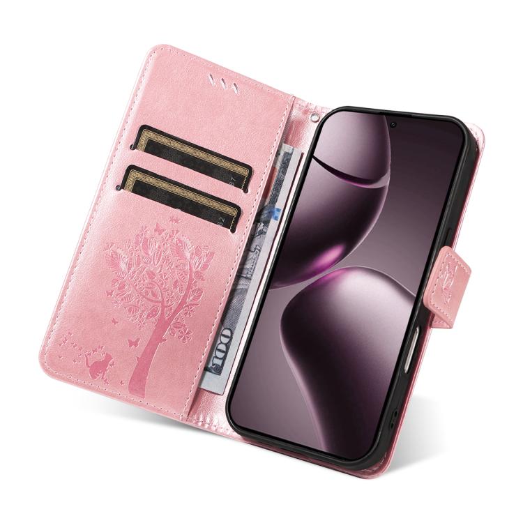 For Xiaomi 15T 5G Tree & Cat Embossed Pattern Flip Leather Phone Case