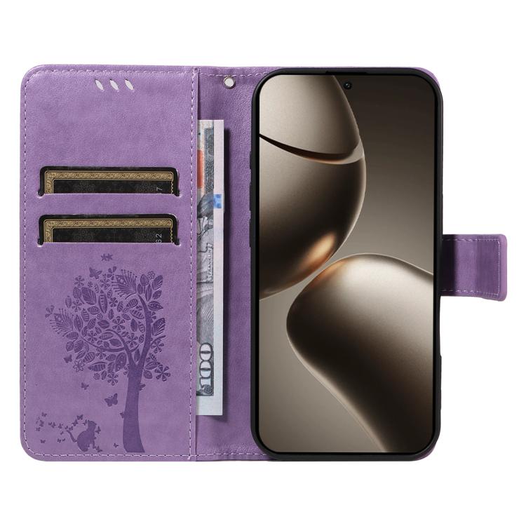 For Xiaomi 15T Pro 5G Tree & Cat Embossed Pattern Flip Leather Phone Case