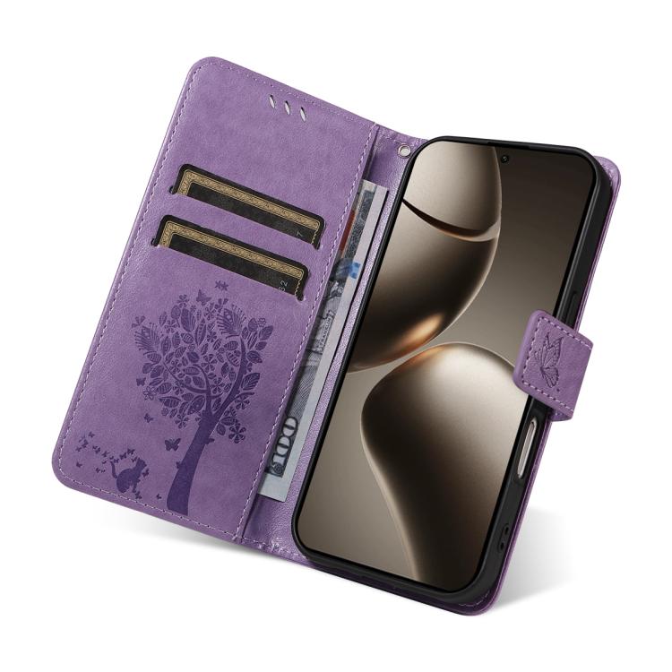 For Xiaomi 15T Pro 5G Tree & Cat Embossed Pattern Flip Leather Phone Case
