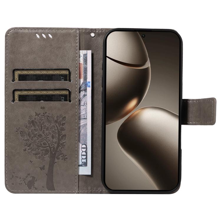 For Xiaomi 15T Pro 5G Tree & Cat Embossed Pattern Flip Leather Phone Case