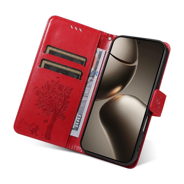 For Xiaomi 15T Pro 5G Tree & Cat Embossed Pattern Flip Leather Phone Case