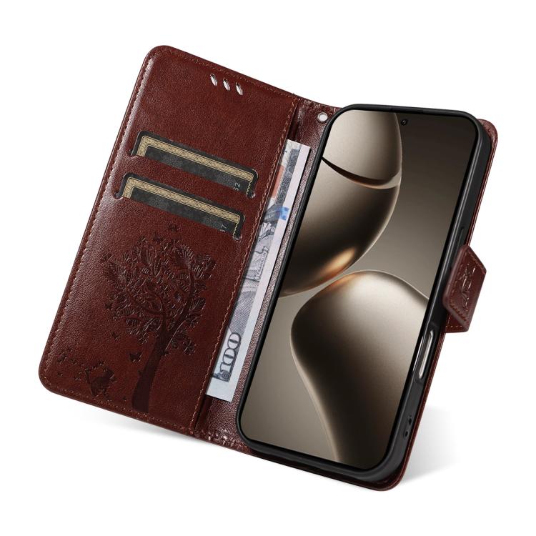 For Xiaomi 15T Pro 5G Tree & Cat Embossed Pattern Flip Leather Phone Case