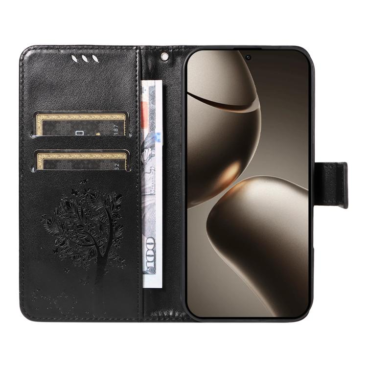 For Xiaomi 15T Pro 5G Tree & Cat Embossed Pattern Flip Leather Phone Case
