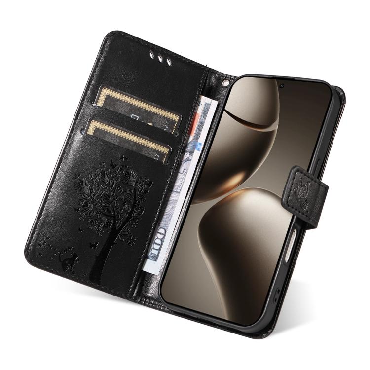 For Xiaomi 15T Pro 5G Tree & Cat Embossed Pattern Flip Leather Phone Case