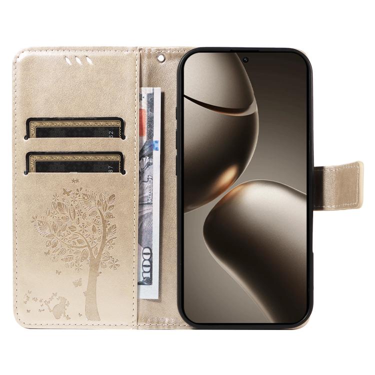 For Xiaomi 15T Pro 5G Tree & Cat Embossed Pattern Flip Leather Phone Case