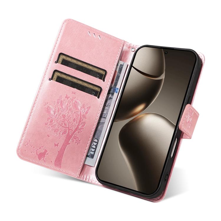 For Xiaomi 15T Pro 5G Tree & Cat Embossed Pattern Flip Leather Phone Case