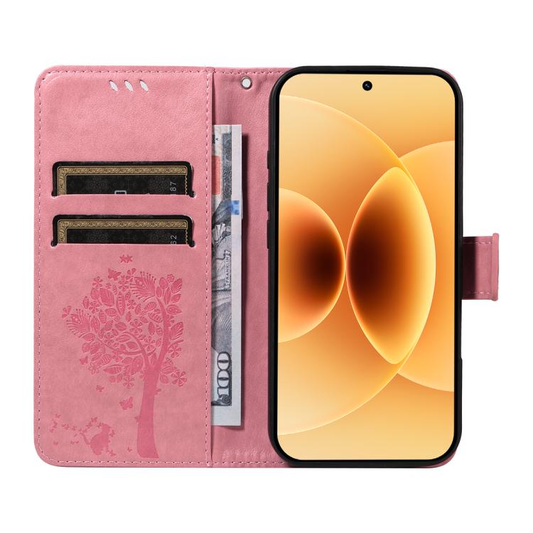 For Xiaomi 17 Tree & Cat Embossed Pattern Flip Leather Phone Case