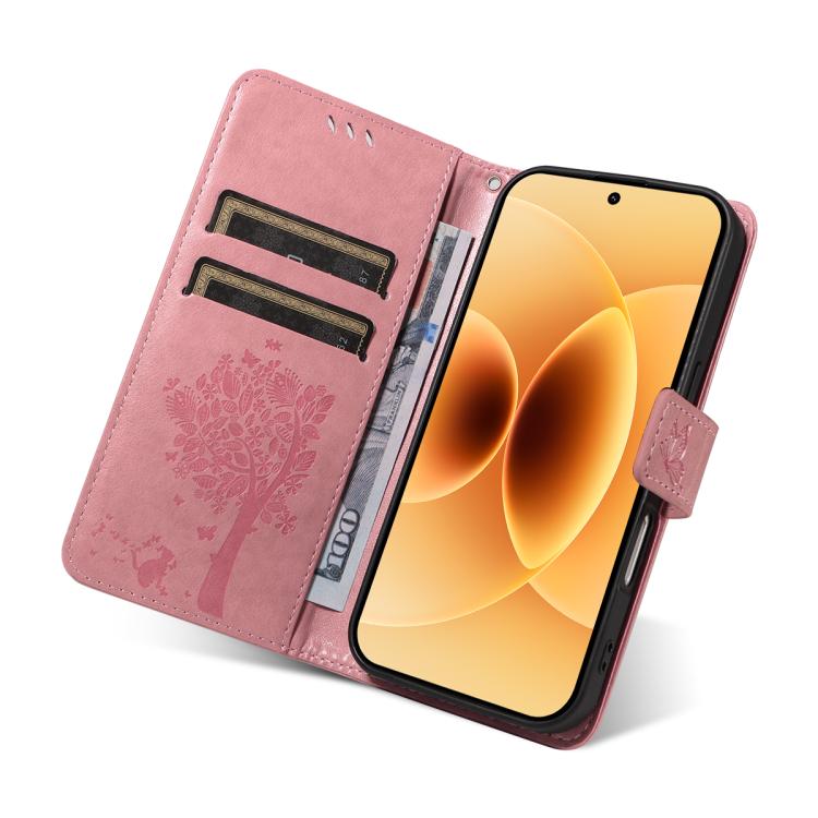 For Xiaomi 17 Tree & Cat Embossed Pattern Flip Leather Phone Case