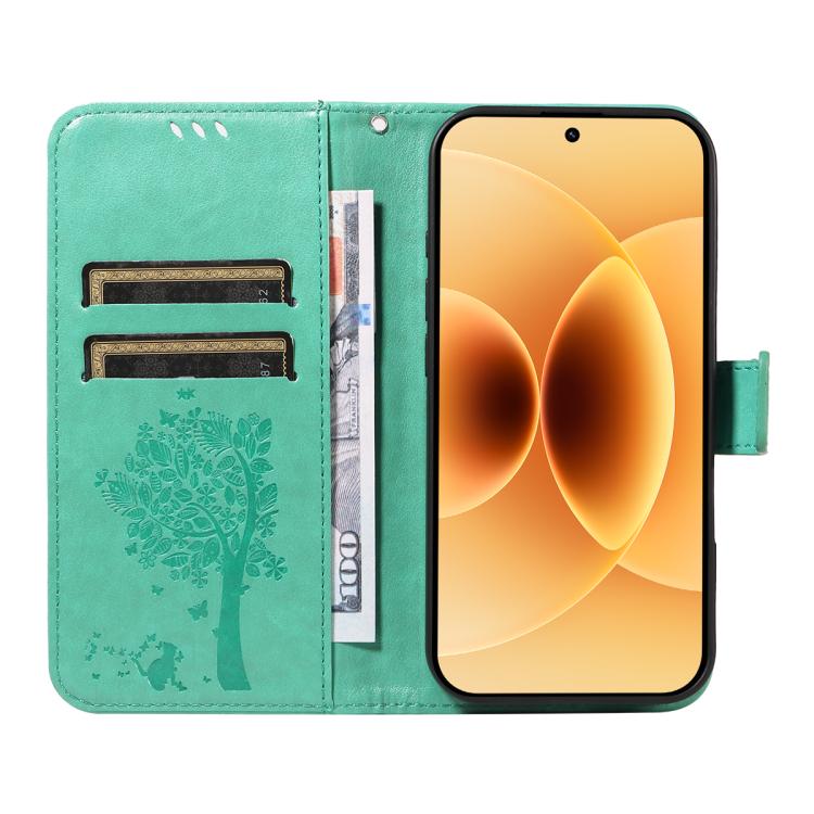 For Xiaomi 17 Tree & Cat Embossed Pattern Flip Leather Phone Case