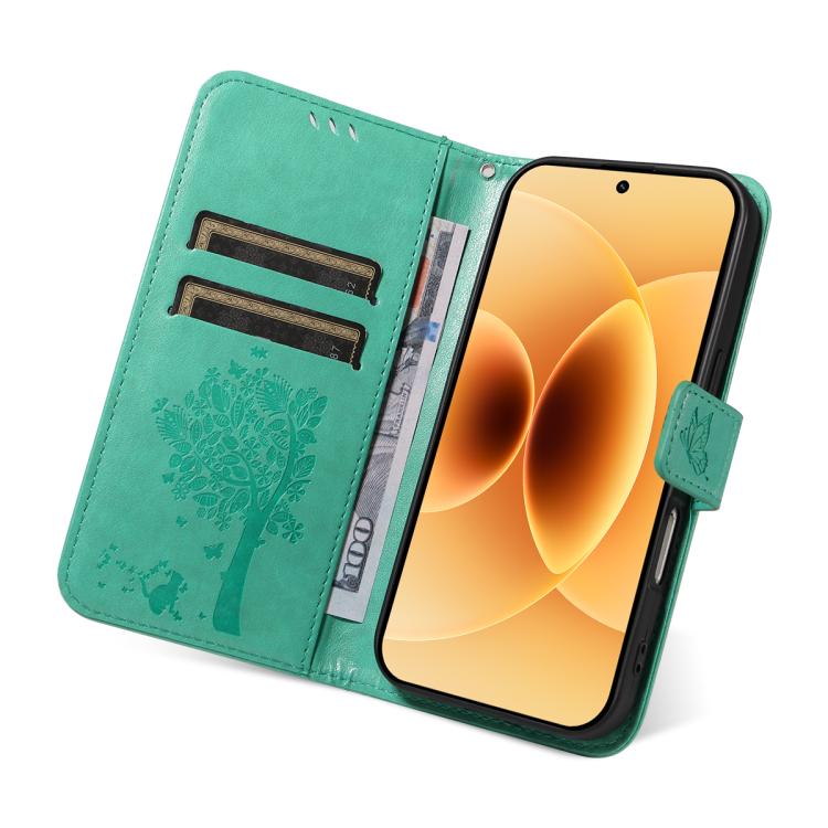 For Xiaomi 17 Tree & Cat Embossed Pattern Flip Leather Phone Case