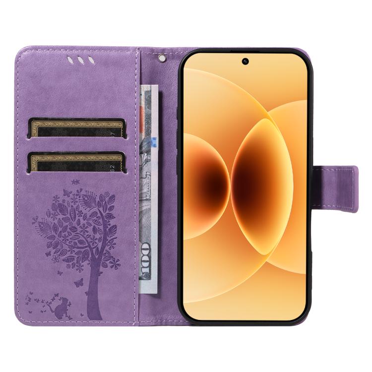 For Xiaomi 17 Tree & Cat Embossed Pattern Flip Leather Phone Case