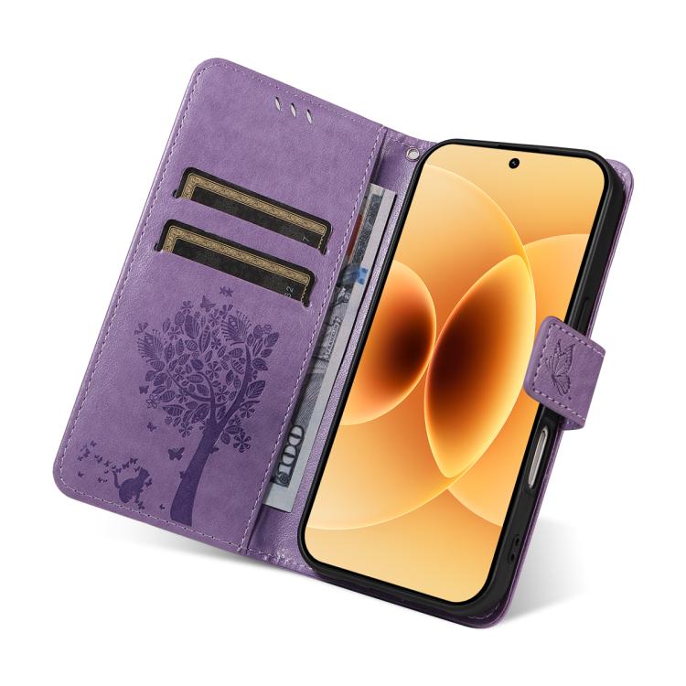 For Xiaomi 17 Tree & Cat Embossed Pattern Flip Leather Phone Case