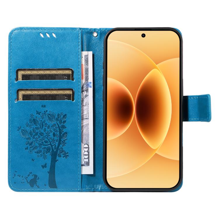 For Xiaomi 17 Tree & Cat Embossed Pattern Flip Leather Phone Case
