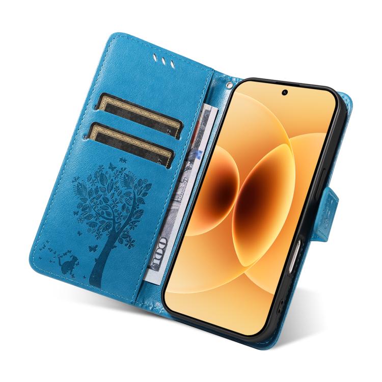 For Xiaomi 17 Tree & Cat Embossed Pattern Flip Leather Phone Case