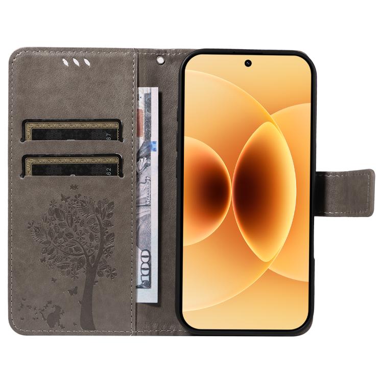 For Xiaomi 17 Tree & Cat Embossed Pattern Flip Leather Phone Case