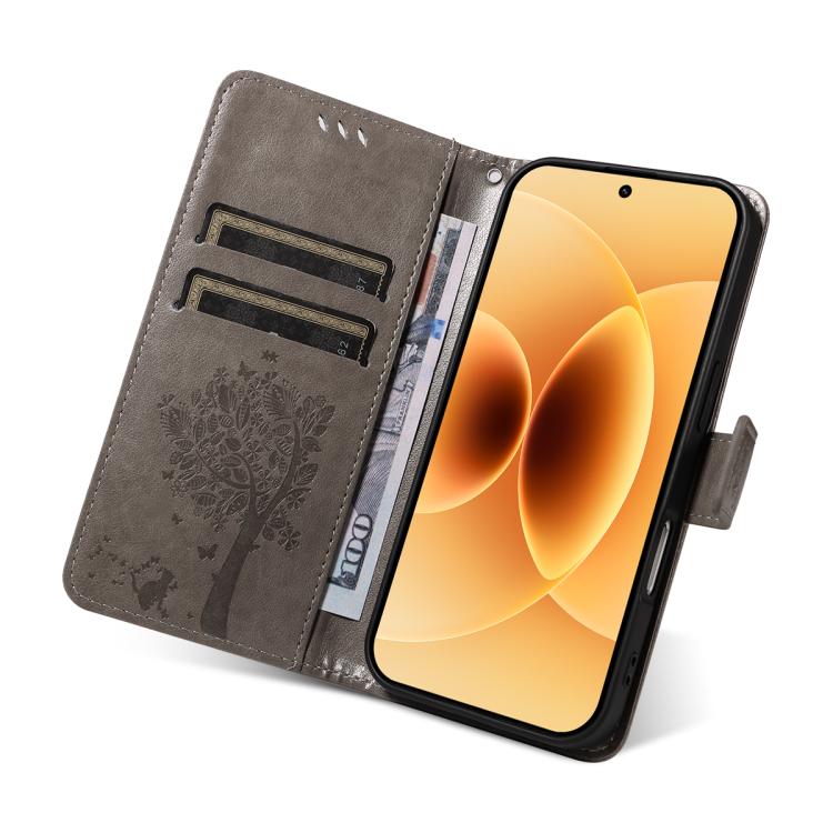 For Xiaomi 17 Tree & Cat Embossed Pattern Flip Leather Phone Case