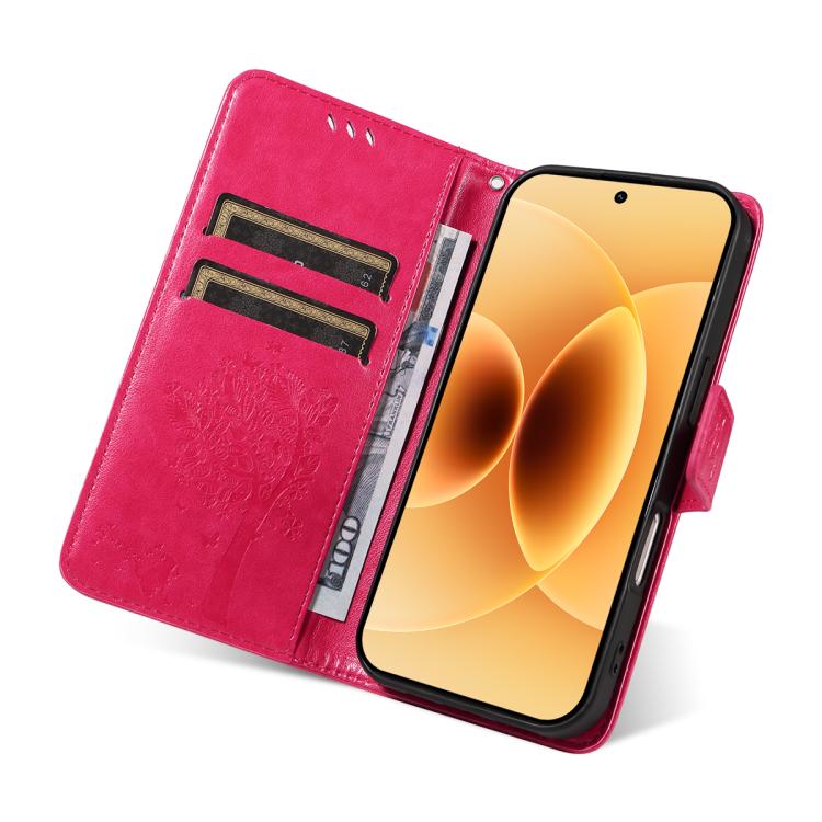 For Xiaomi 17 Tree & Cat Embossed Pattern Flip Leather Phone Case