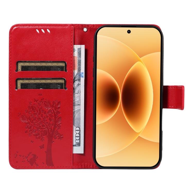 For Xiaomi 17 Tree & Cat Embossed Pattern Flip Leather Phone Case