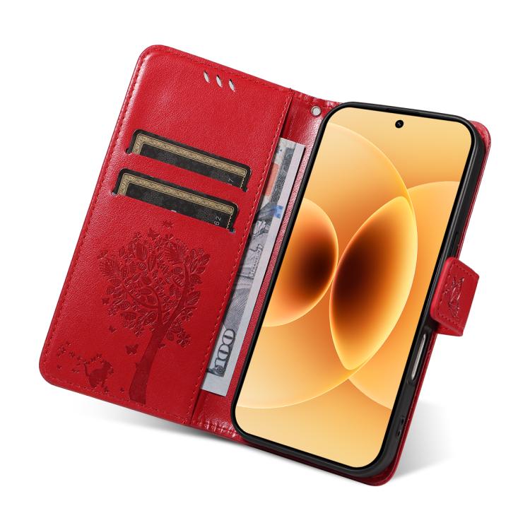For Xiaomi 17 Tree & Cat Embossed Pattern Flip Leather Phone Case