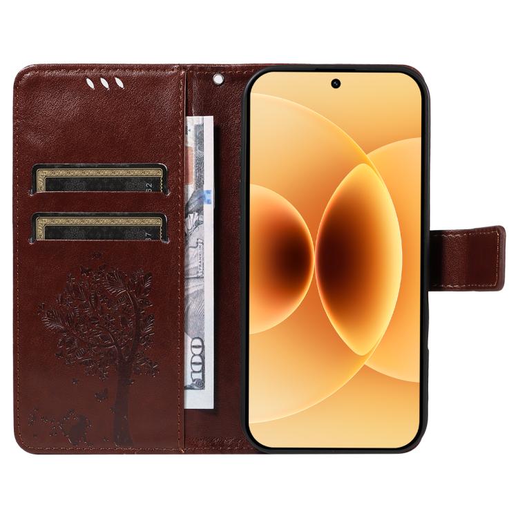 For Xiaomi 17 Tree & Cat Embossed Pattern Flip Leather Phone Case