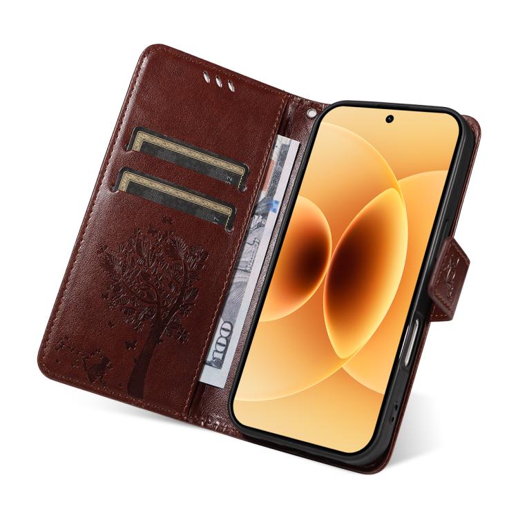 For Xiaomi 17 Tree & Cat Embossed Pattern Flip Leather Phone Case