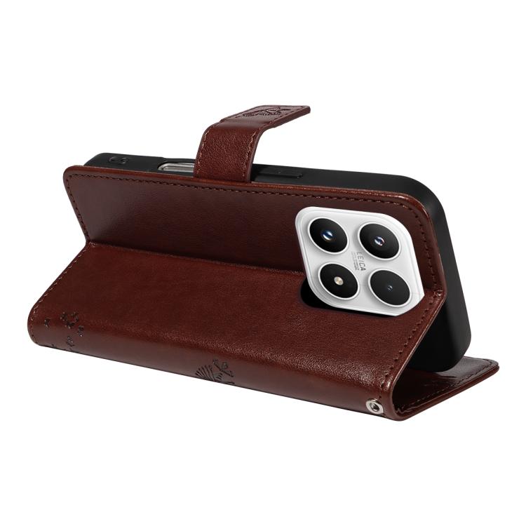 For Xiaomi 17 Tree & Cat Embossed Pattern Flip Leather Phone Case