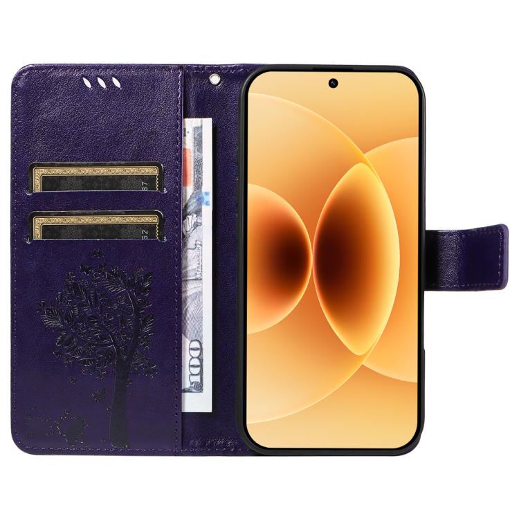 For Xiaomi 17 Tree & Cat Embossed Pattern Flip Leather Phone Case
