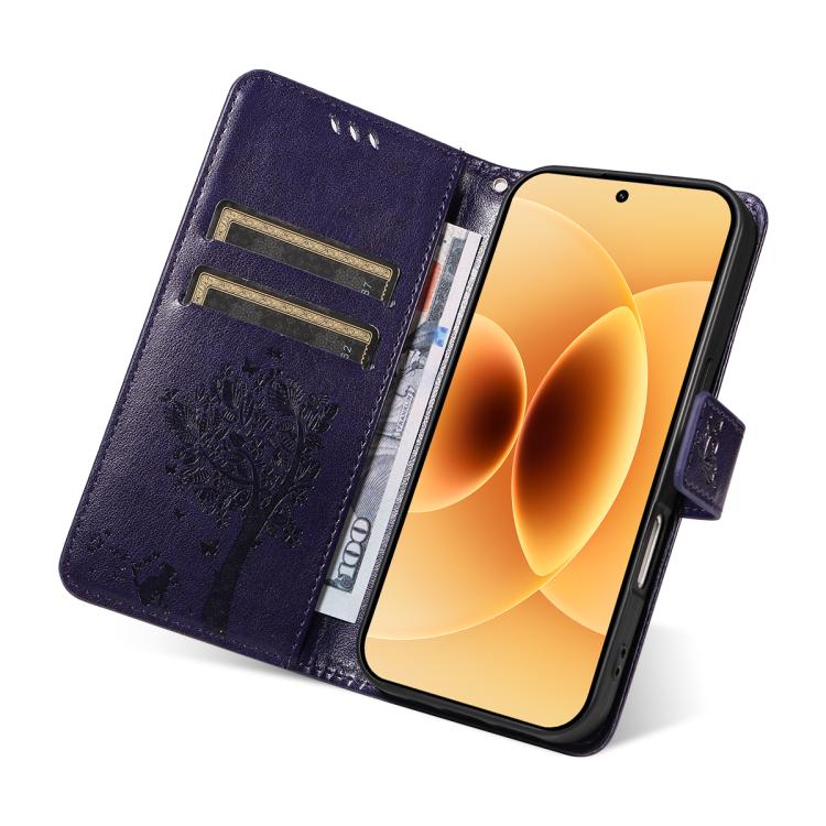 For Xiaomi 17 Tree & Cat Embossed Pattern Flip Leather Phone Case