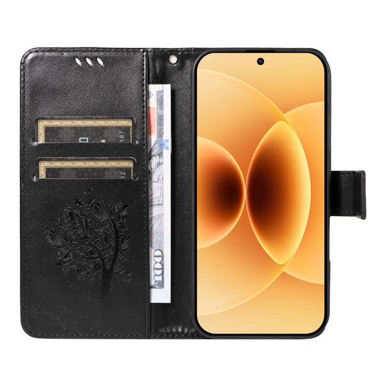 For Xiaomi 17 Tree & Cat Embossed Pattern Flip Leather Phone Case
