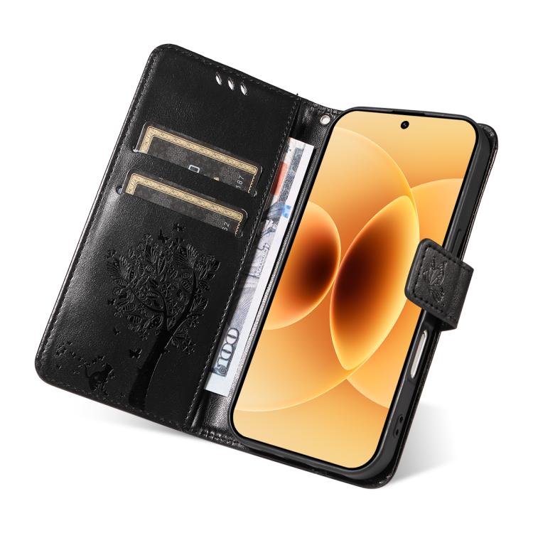 For Xiaomi 17 Tree & Cat Embossed Pattern Flip Leather Phone Case