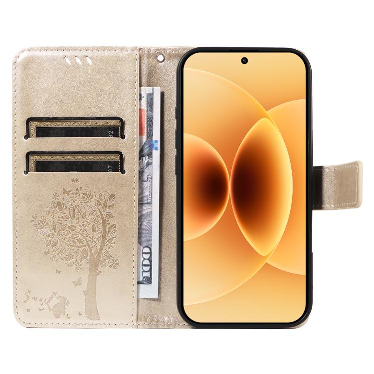 For Xiaomi 17 Tree & Cat Embossed Pattern Flip Leather Phone Case