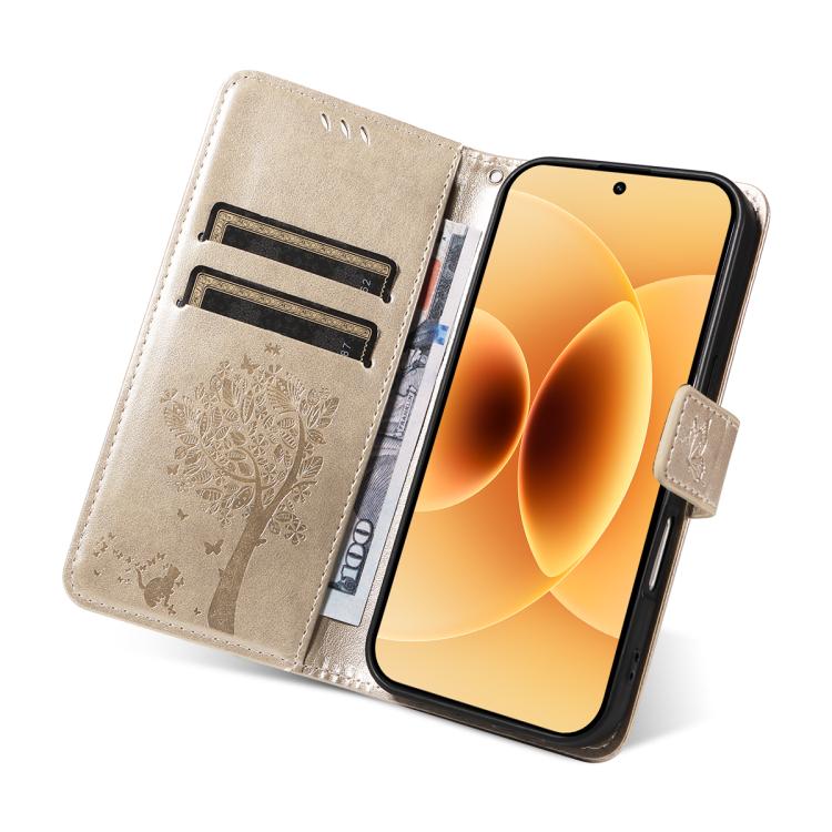 For Xiaomi 17 Tree & Cat Embossed Pattern Flip Leather Phone Case