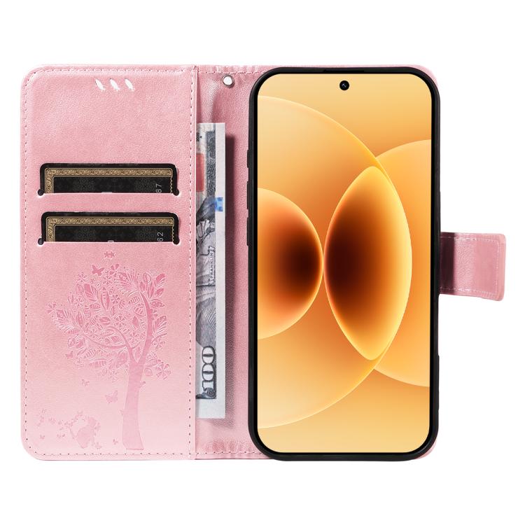 For Xiaomi 17 Tree & Cat Embossed Pattern Flip Leather Phone Case