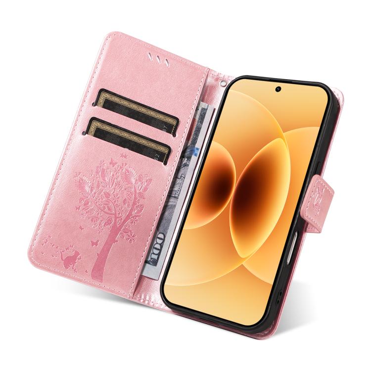 For Xiaomi 17 Tree & Cat Embossed Pattern Flip Leather Phone Case